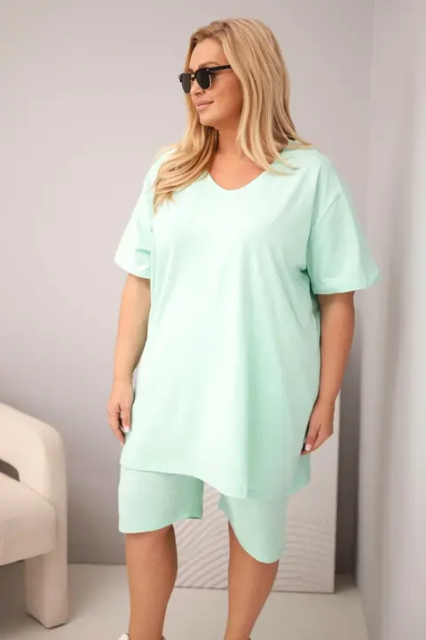 Plus size letní komplet Alena – Mátový