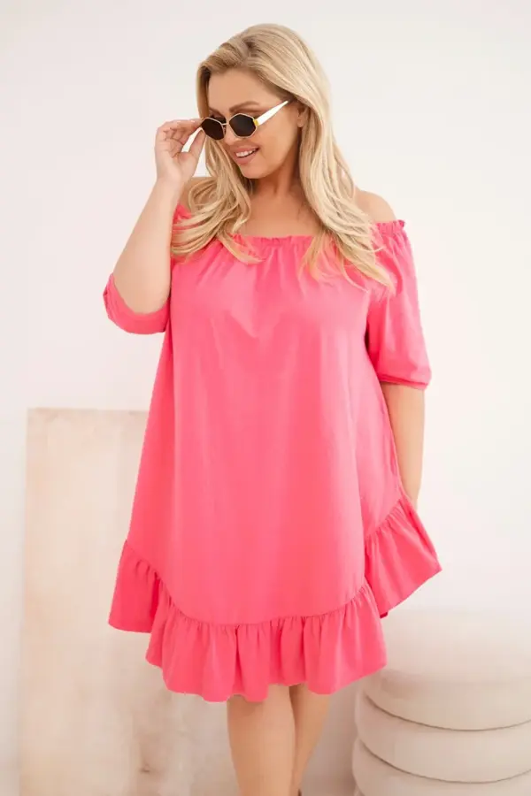 Plus size šaty s volánem Margaret – Růžová