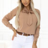 Business halenka s dlouhými rukávy a vázáním vpředu – MOCHA MOUSSE