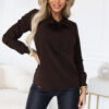 Obchodní halenka s dlouhým rukávem a zavazováním vpředu – čokoládová