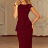 Elegantní midi šaty s volánky - burgundské barvy