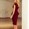 Elegantní midi šaty s volánky - burgundské barvy