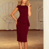 Elegantní midi šaty s volánky - burgundské barvy