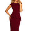 Elegantní midi šaty s volánky - burgundské barvy