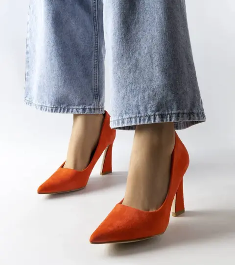 Oranžové lodičky Linda na jehlovém podpatku