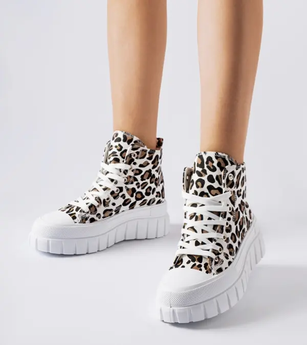 Vysoké platformové tenisky s leopardím vzorem Fiave