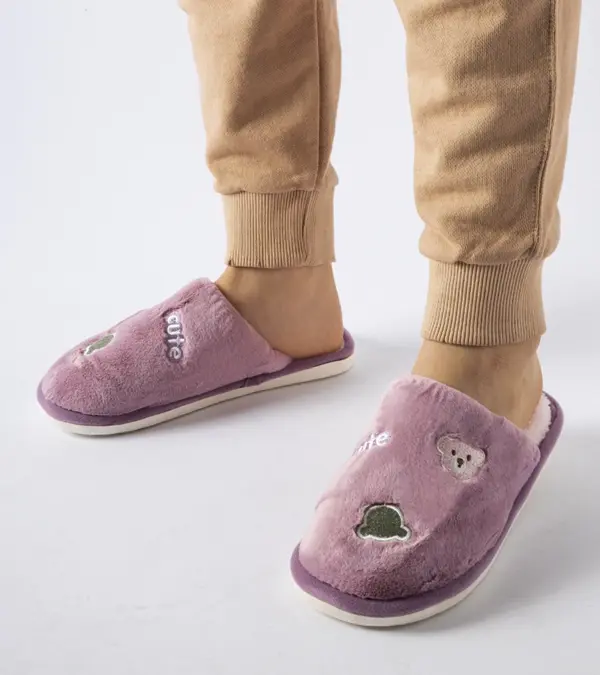 Fialové teplé pantofle se zvířátky Cute