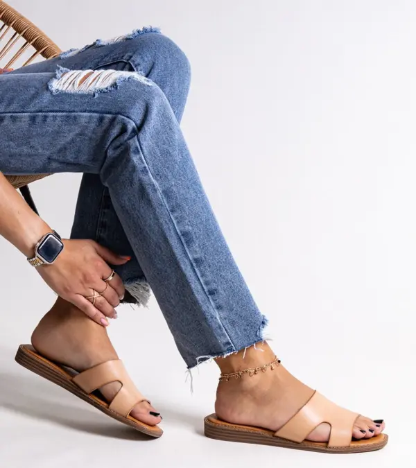 Bežové pantofle z eco kůže Kajetana
