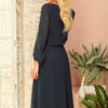 Šifónové midi šaty s výstřihem a límcem – zelené