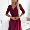 AMBER elegantní dlouhé maxi šaty s krajkovým výstřihem – vínové