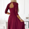 AMBER elegantní dlouhé maxi šaty s krajkovým výstřihem – vínové