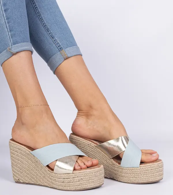 Džínové pantofle espadrilky na klínu Lerada