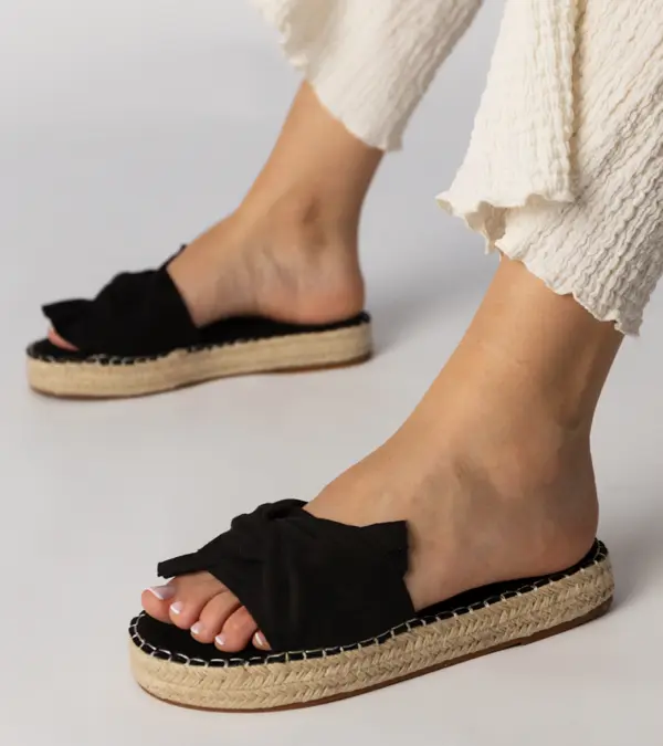 Černé pantofle espadrilky s mašlí Luvis