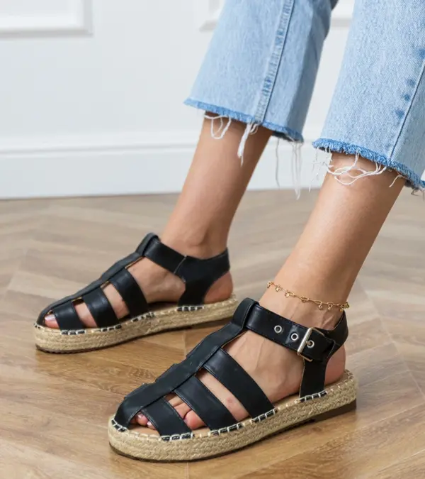 Černé sandály espadrilky uzavřené Kleona