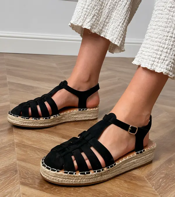 Černé sandály espadrilky gladiátorky z ekosemiše Talejda