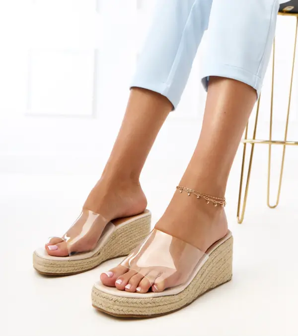 Průhledné pantofle espadrilky na klínku Felicity
