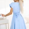 SCARLETT – rozevláté midi šaty s psaníčkovým výstřihem a páskem – světle modré