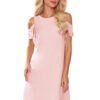 Lichoběžníkové šaty s volánky na ramenou – pastelově růžová