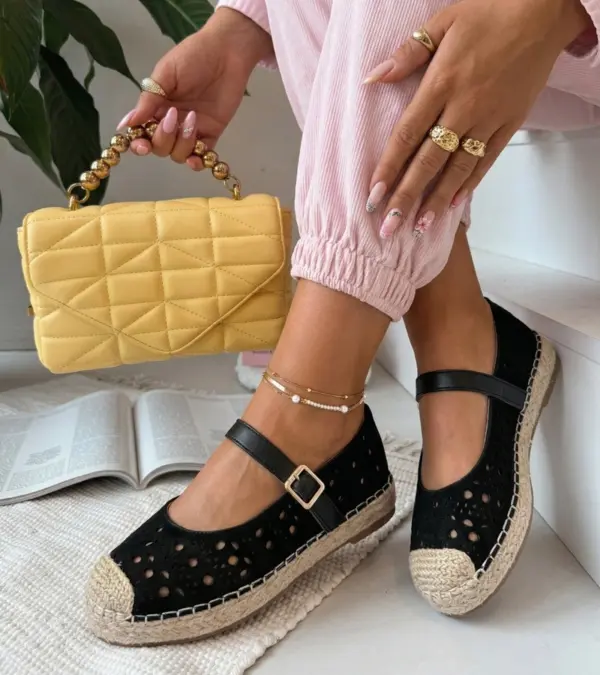 Černé krajkové espadrilky na platformě Paulette