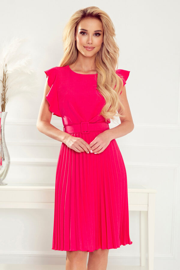 LAYLA Plisované šaty s páskem – malinová