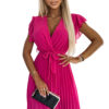 Šifonové řasené šaty s výstřihem a volány – růžová barbie barva