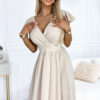 MATILDE Šaty s výstřihem a krátkým rukávem – béžová barva