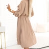 Košilové midi šaty se zlatými knoflíky a zavazováním – MOCHA MOUSSE
