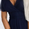 NASTIA Dlouhé šaty s výstřihem a krátkými rukávy – námořnická modř