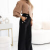 Jedinečná business halenka s dlouhým rukávem, zavazováním a knoflíky – karamelová barva – mocha mousse