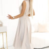 Elegantní midi košilové šaty se zlatými knoflíky a páskem – béžové