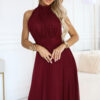 VERONICA luxusní dlouhé šaty s brokátovým akcentem a elegantním střihem – vínové