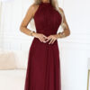 VERONICA luxusní dlouhé šaty s brokátovým akcentem a elegantním střihem – vínové