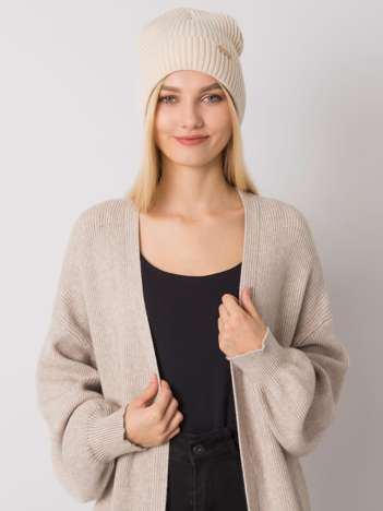 Béžová pletená beanie čepice – OLIVIE