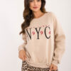 Béžová mikina bez kapuce s pružnými lemy – MIRENA