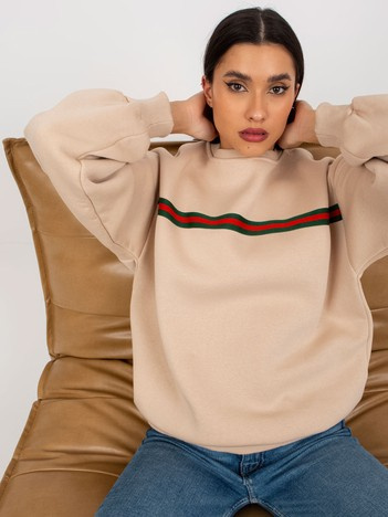 Béžová dámská oversize mikina bez kapuce – ZELIRA