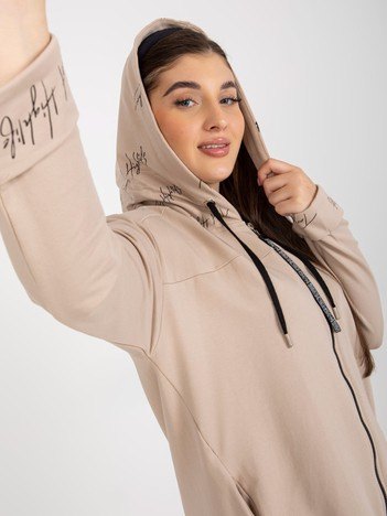 Světle béžová propínací mikina plus size s kapucí – RINELIA