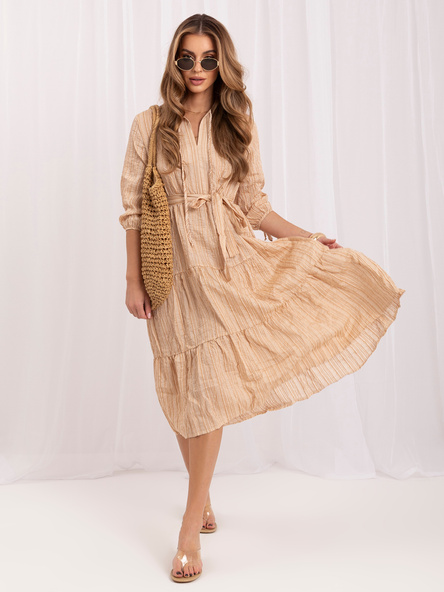 Béžové elegantní midi šaty HANNAH s páskem