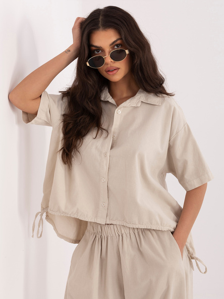 Béžová manšestrová košile ITALY MODA s krátkým rukávem – FIORALINE