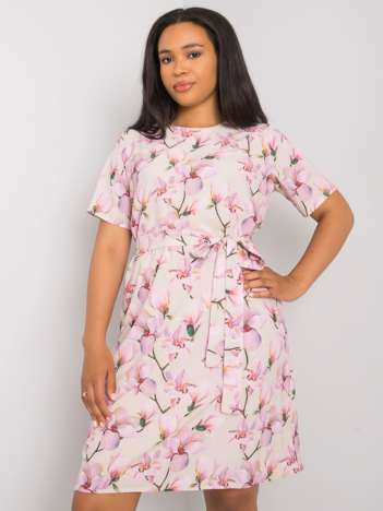 Světle béžové vzorované plus size šaty CELENE