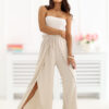 Béžové wide-leg kalhoty s rozparky – KASYSSA