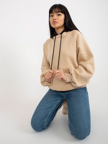 Béžovo-černá basic mikina v oversize střihu – ZELESSA