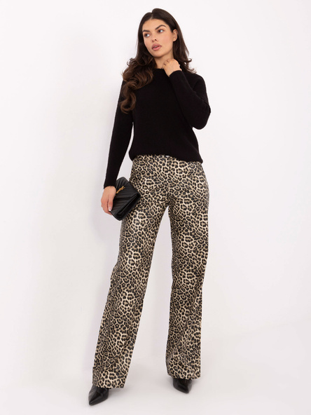 Béžovo-černé rovné kalhoty LAKERTA s leopardím eko-koženým efektem – HIRINA