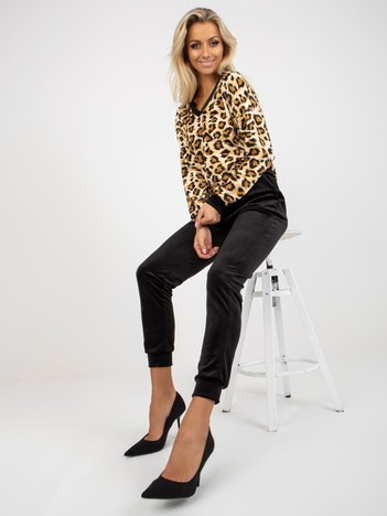 Béžovo-černý velurový komplet s leopardím motivem RUE PARIS – ATHALIA