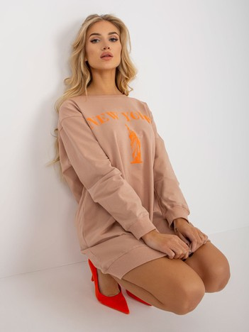 Béžovo-oranžová dlouhá oversize mikina s nápisem – TELESSA