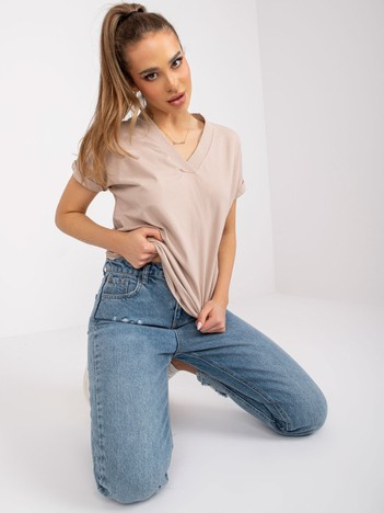 Béžové basic tričko KAELIA Severine s výstřihem do V