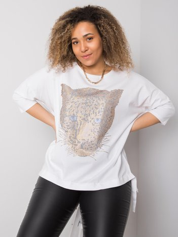 Bílý plus size top HERMELIS s leopardím motivem