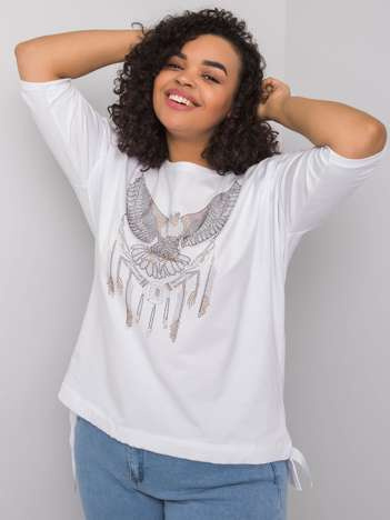 Bílý plus size top DALINETTA s třásňovou aplikací