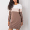 Bílo-hnědé mikinové mini šaty FELICIANA