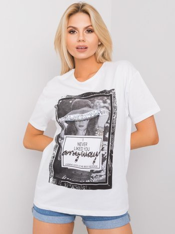 Bílé bavlněné tričko NOLWEN Alessia s předním motivem