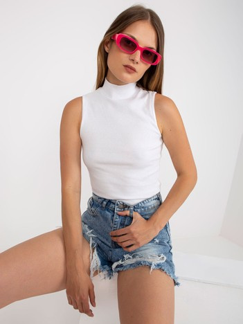 Bílý crop top s roláčkem FIORENELLE